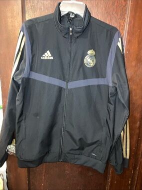 ADIDAS MENS REAL MADRID PRESENTATION Black Track Jacket with Gold Crest
